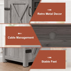 Rustic Fireplace TV Stand 65 Inch with Barn Doors Grey Wash