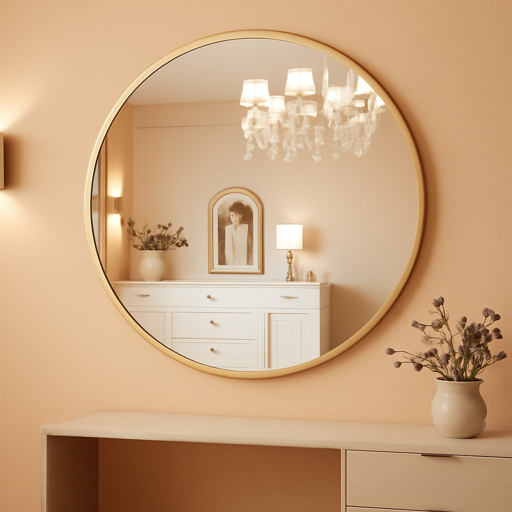 Gold Circle Wall Mirror 32 Inch Round Matte Metal Frame