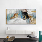 Framed Abstract Oil Painting 60x30 Inch Textured Blue-3