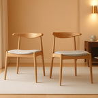 Beige Fabric Dining Chairs With Oak Finish 2 Pack Set