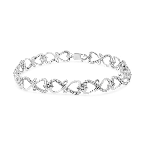 .925 Sterling Silver 1/3 Cttw Round-Cut Diamond Double Heart Infinity Link 7.25" Bracelet (H-I Color, I3 Clarity)-0