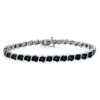 .925 Sterling Silver 1/10 Cttw Miracle-Set Treated Blue Color Diamond Miracle Plate "S" Link Tennis Bracelet (Blue Color, I2- I3 Clarity) - 7.25"-0