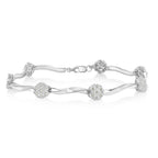 .925 Sterling Silver 1/4 Cttw Diamond Cluster Miracle-Set Station & Twisted Bar 7" Tennis Bracelet (H-I Color, I2-I3 Clarity)-0