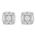 .925 Sterling Silver 1.0 Cttw Round Diamond Double Halo and Disc Stud Earring (I-J Color, I2-I3 Clarity)-0