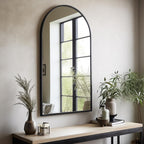 Black Arched Wall Mirror 42x24 Inches With Iron Frame