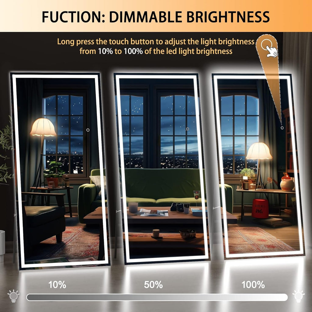 71-Inch Full-Length Floor Mirror LED-Illuminated Durable