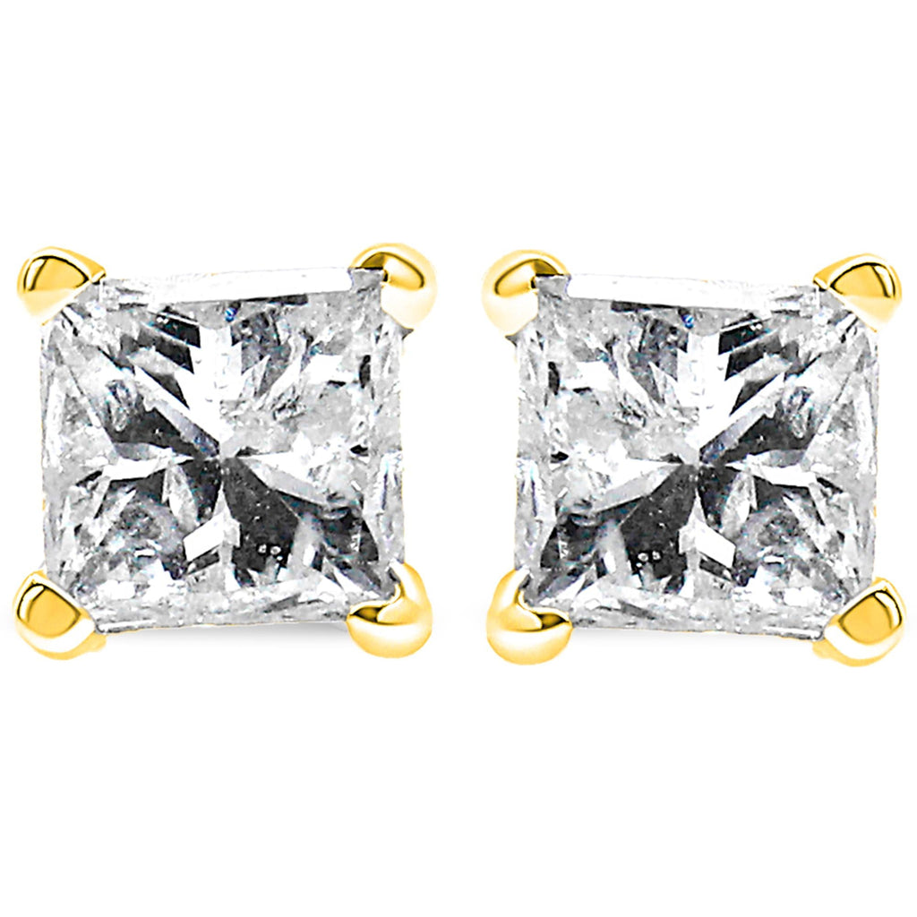 14K Yellow Gold 1/4 Cttw Princess-Cut Square Near Colorless Diamond Classic 4-Prong Solitaire Stud Earrings (H-I Color, I1-I2 Clarity)-1