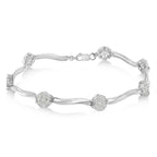.925 Sterling Silver 1/4 Cttw Diamond Cluster Miracle-Set Station & Twisted Bar 7" Tennis Bracelet (H-I Color, I2-I3 Clarity)-1