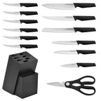 14-Piece Knife Block Set - High Carbon Stainless Steel with Ergonomic Handles, Built-In Sharpener, Black Wood Storage Block-1