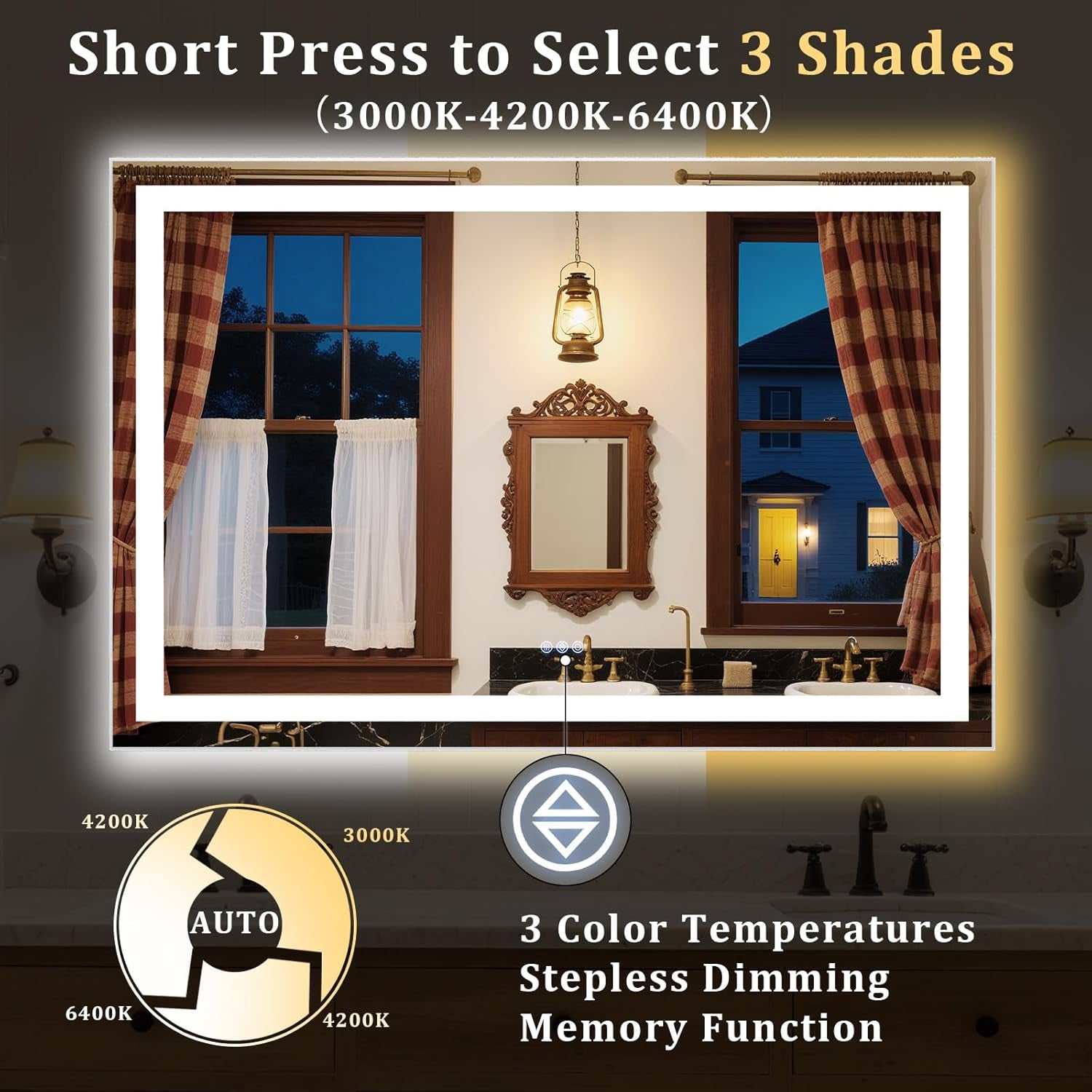 LED Wall Mounted Mirror 40x30 Antifogging Dimmable