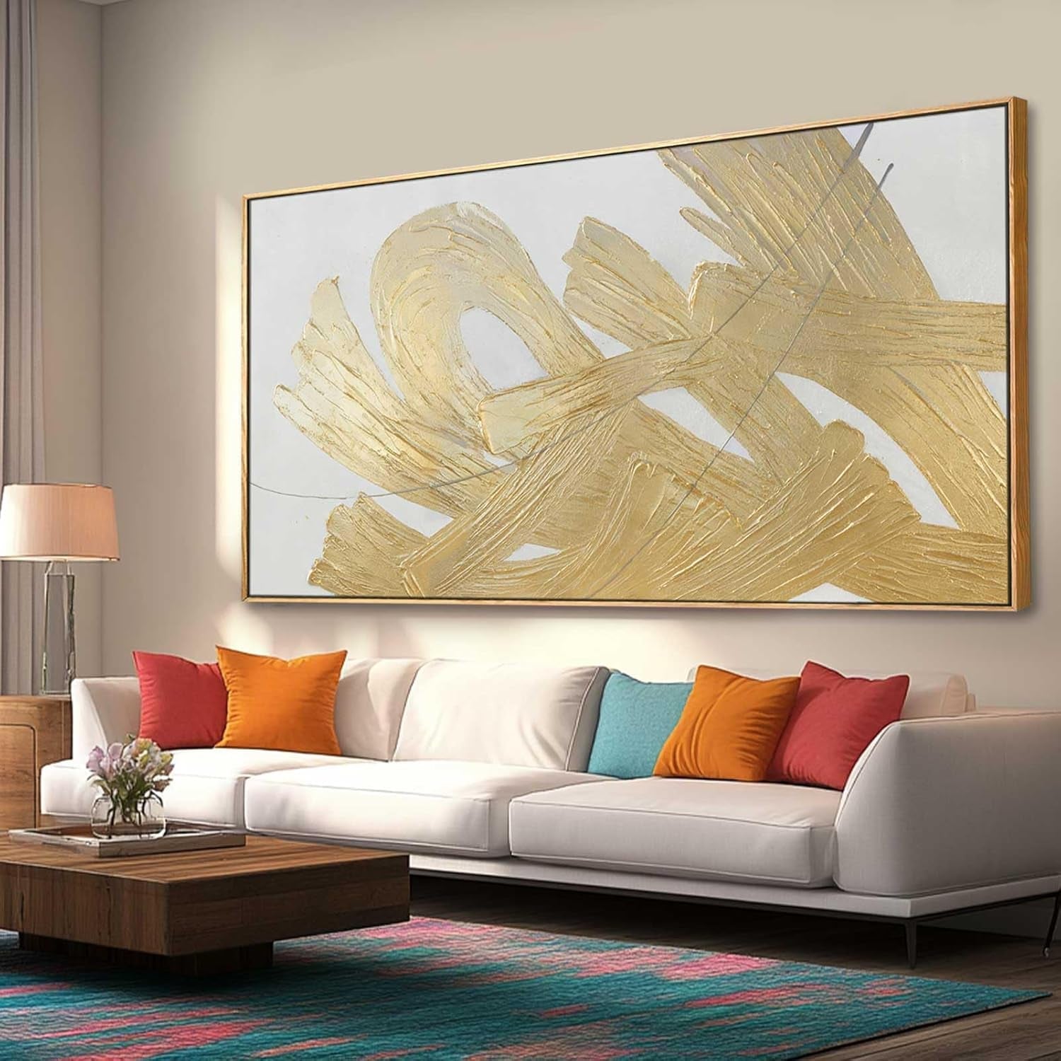 Elegant White Gold Abstract Wall Art 29x58 Inches Display-1