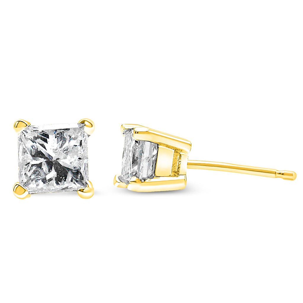 14K Yellow Gold 1/4 Cttw Princess-Cut Square Near Colorless Diamond Classic 4-Prong Solitaire Stud Earrings (H-I Color, I1-I2 Clarity)-2