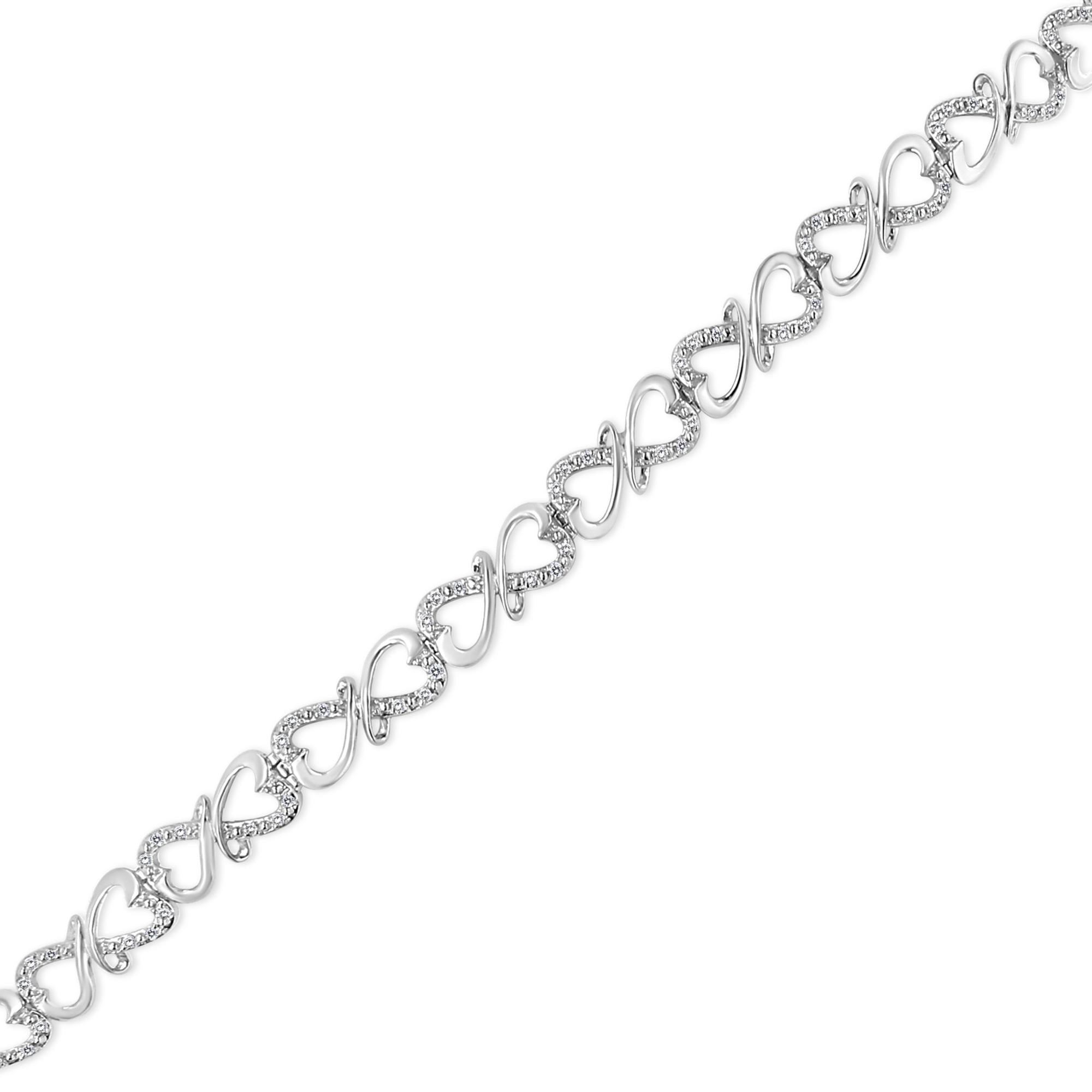 .925 Sterling Silver 1/3 Cttw Round-Cut Diamond Double Heart Infinity Link 7.25" Bracelet (H-I Color, I3 Clarity)-2