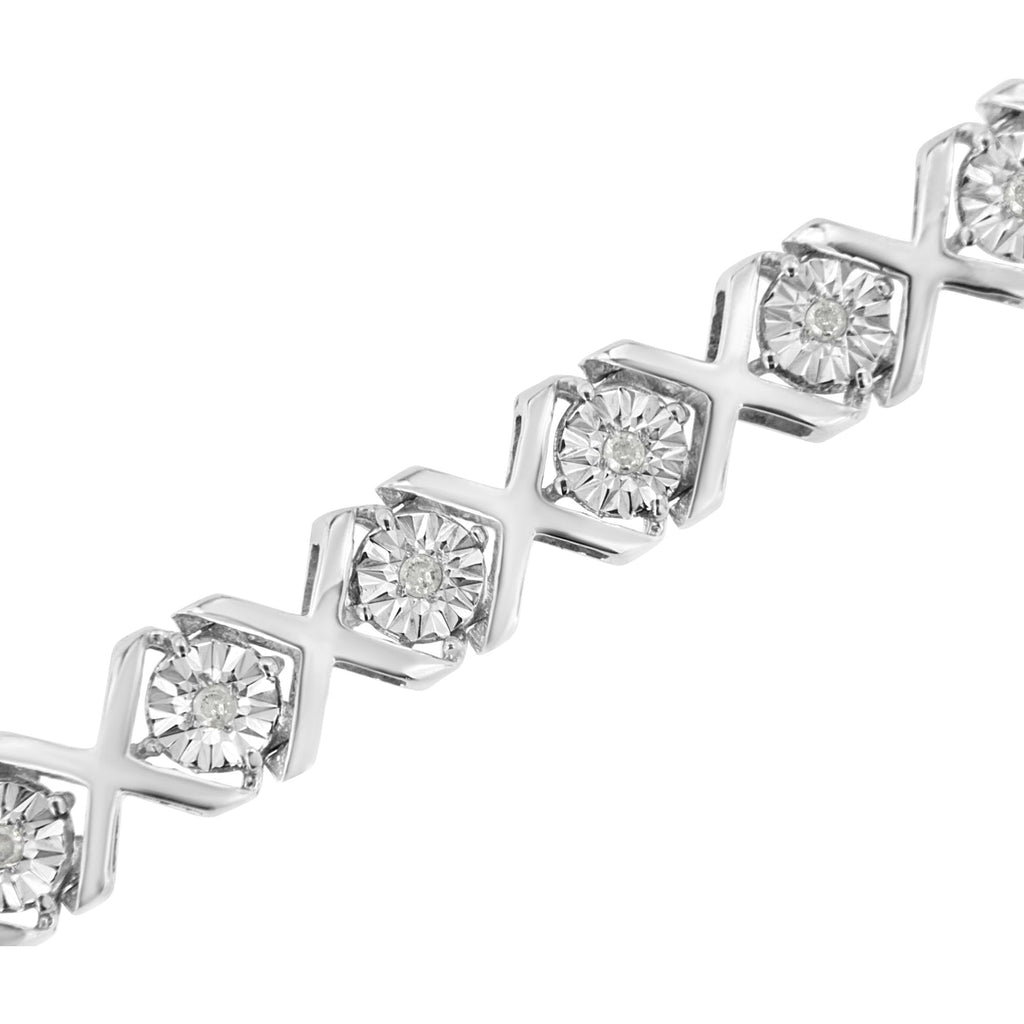 .925 Sterling Silver 1/4 Cttw Miracle Set Diamond "X" Link Bracelet (I-J Color, I3 Clarity) - 7.25"-2