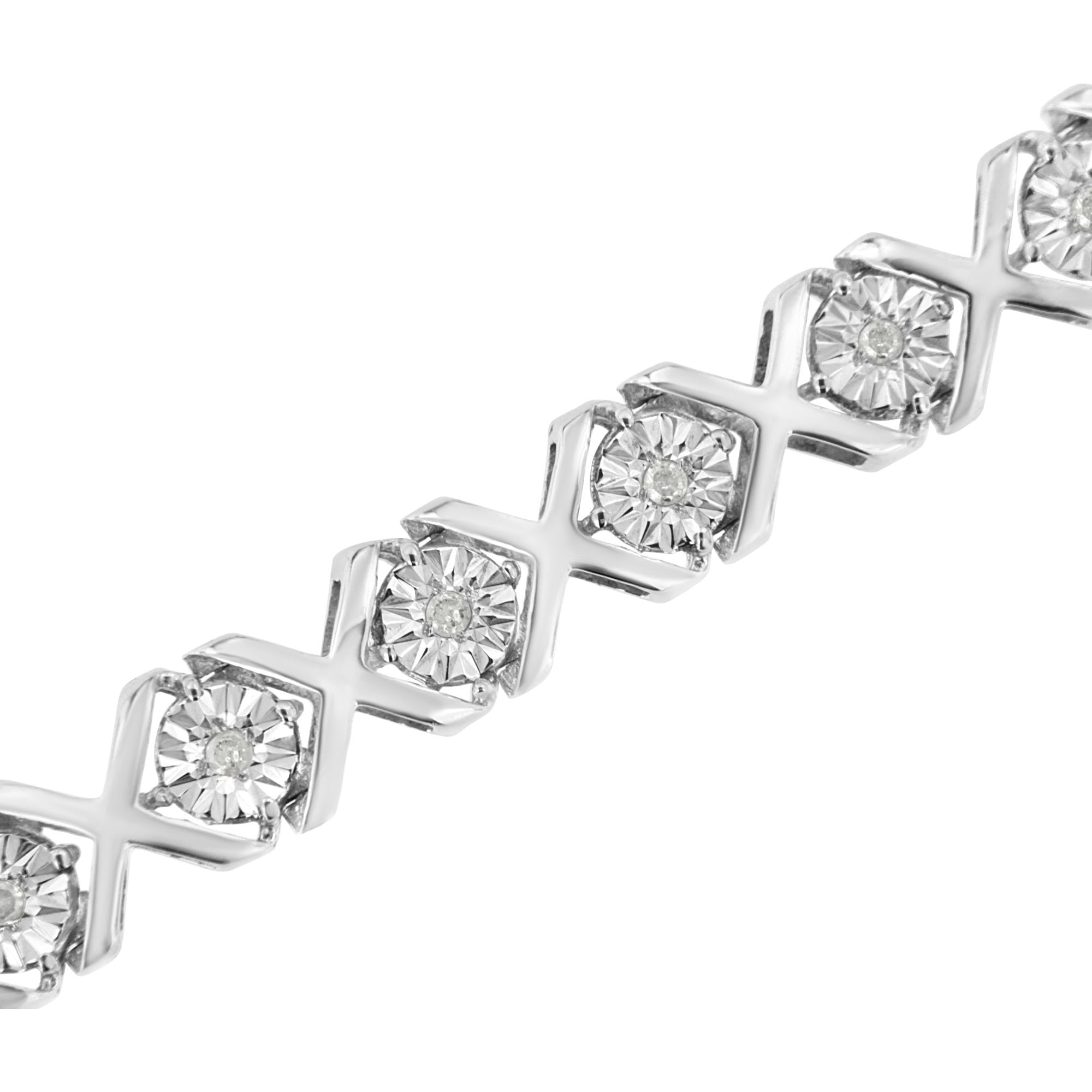 .925 Sterling Silver 1/4 Cttw Miracle Set Diamond "X" Link Bracelet (I-J Color, I3 Clarity) - 7.25"-2