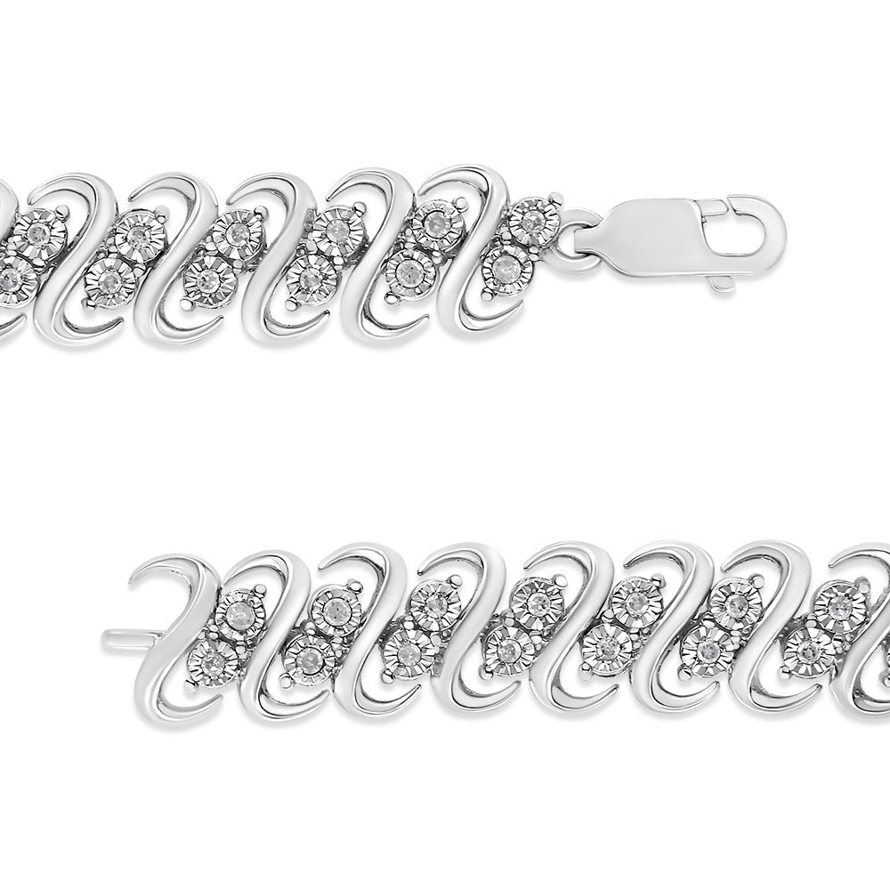 .925 Sterling Silver 1/2 Cttw Diamond Double Row S-Link Bracelet-2