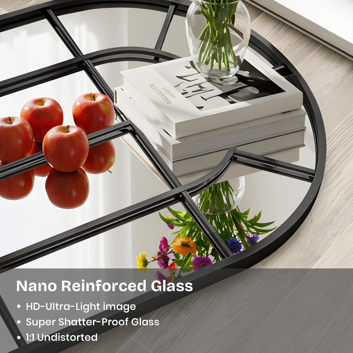 Elegant Arched Windowpane 71x30 Full Length Mirror Black