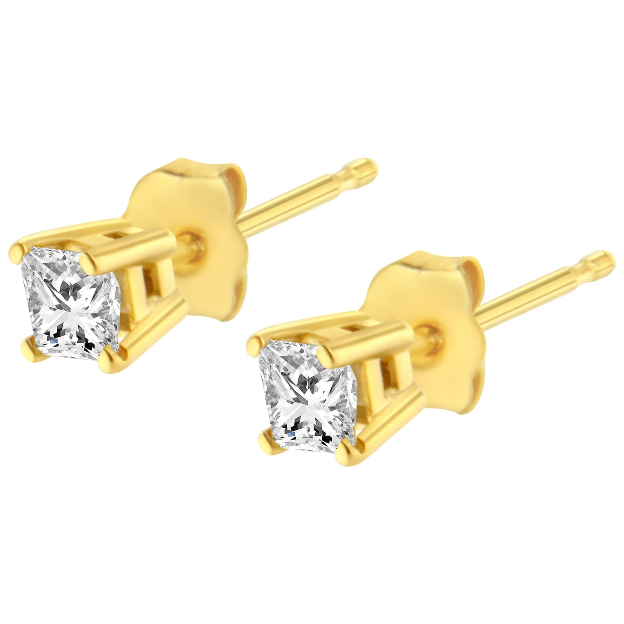 14K Yellow Gold 1/4 Cttw Princess-Cut Square Near Colorless Diamond Classic 4-Prong Solitaire Stud Earrings (H-I Color, I1-I2 Clarity)-3