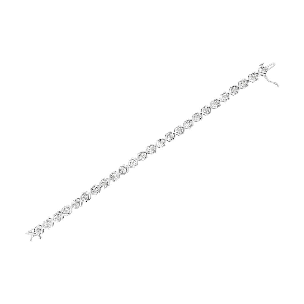.925 Sterling Silver 1/4 Cttw Miracle Set Diamond "X" Link Bracelet (I-J Color, I3 Clarity) - 7.25"-3