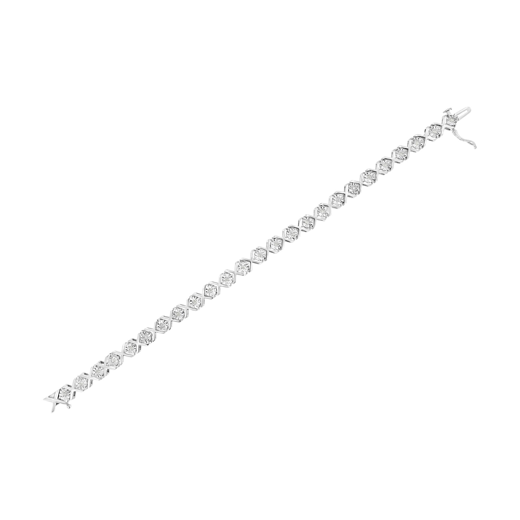 .925 Sterling Silver 1/4 Cttw Miracle Set Diamond "X" Link Bracelet (I-J Color, I3 Clarity) - 7.25"-3