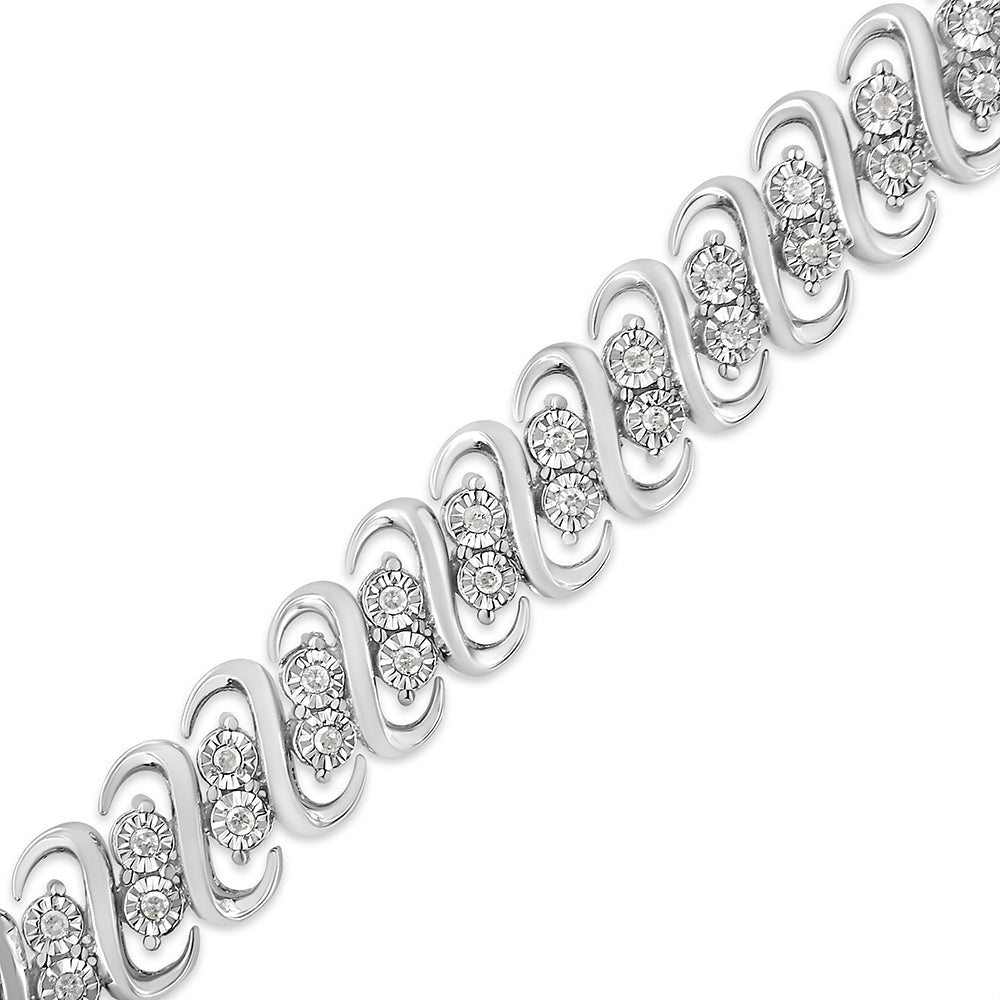 .925 Sterling Silver 1/2 Cttw Diamond Double Row S-Link Bracelet-3
