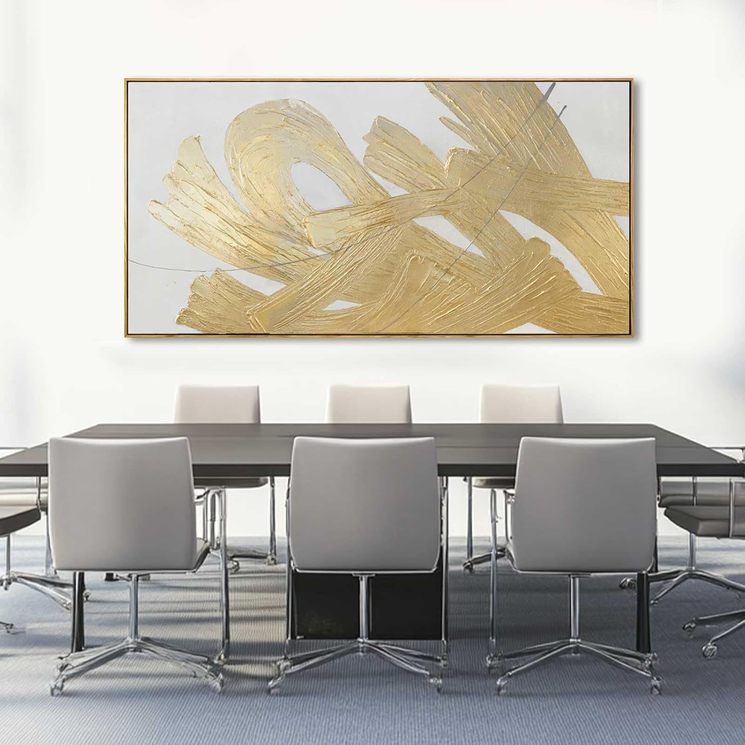 Elegant White Gold Abstract Wall Art 29x58 Inches Display-4
