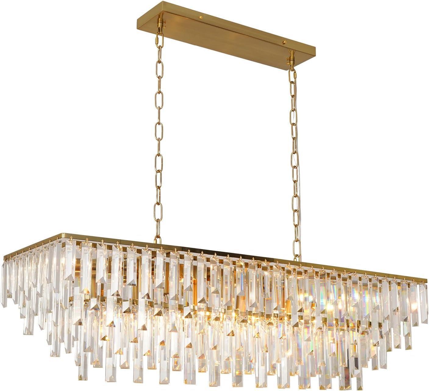 39 Inch Gold Crystal Prisms Chandelier Pendant Light-1
