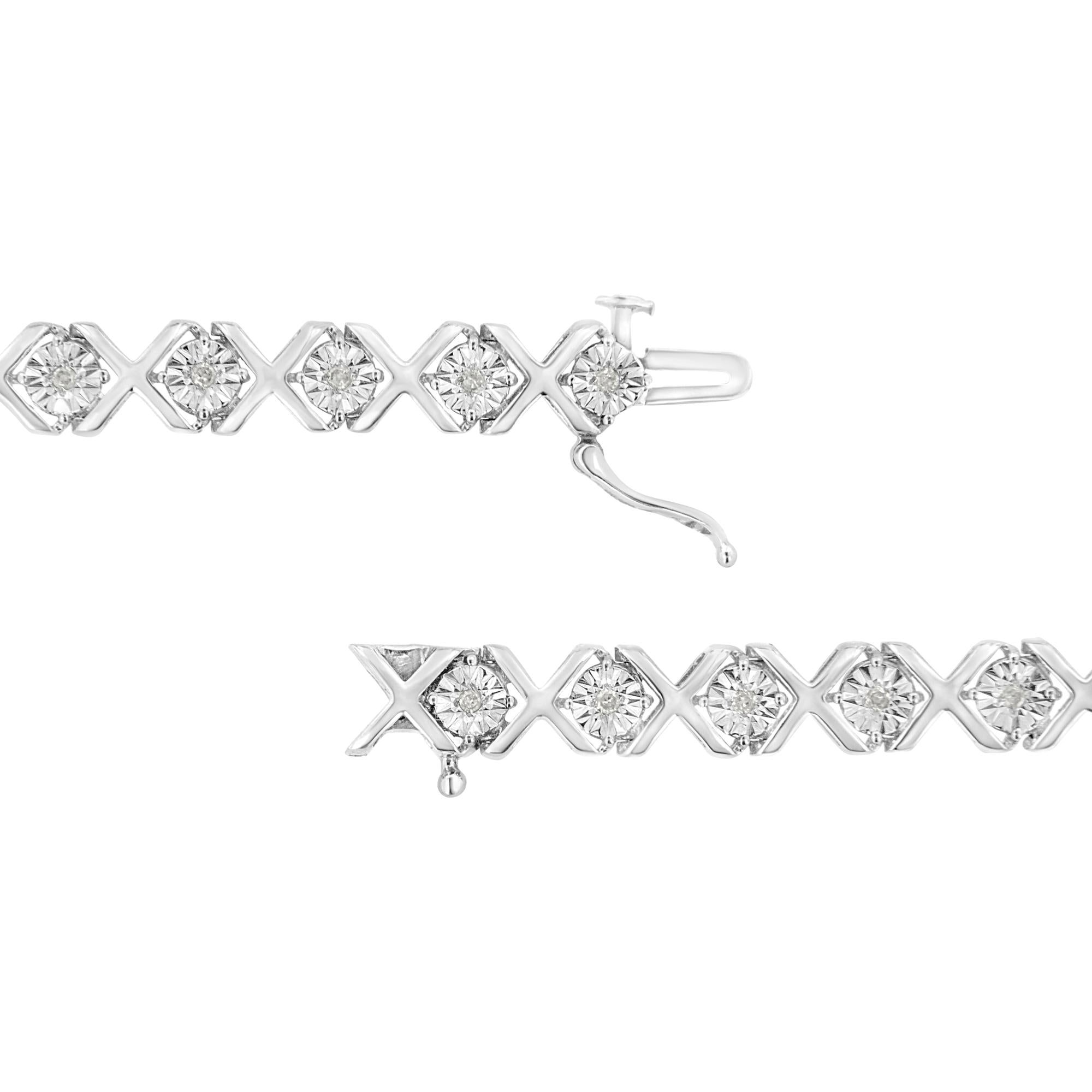 .925 Sterling Silver 1/4 Cttw Miracle Set Diamond "X" Link Bracelet (I-J Color, I3 Clarity) - 7.25"-4