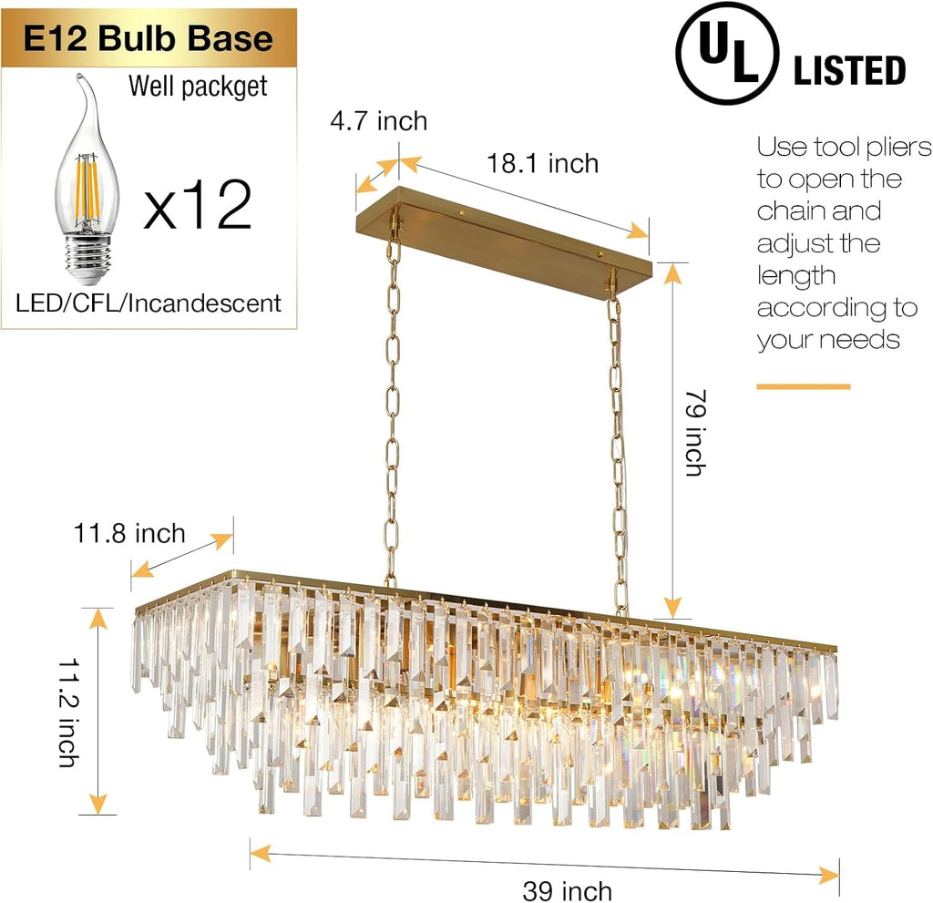 39 Inch Gold Crystal Prisms Chandelier Pendant Light-2
