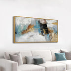 Framed Abstract Oil Painting 60x30 Inch Textured Blue-2