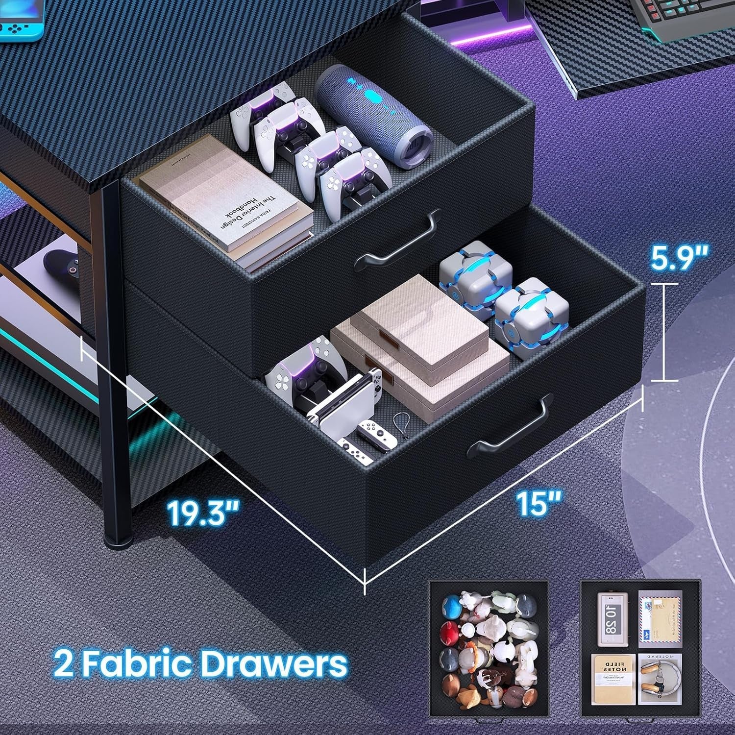 79 Inch Gaming Desk With LED Lights And Storage