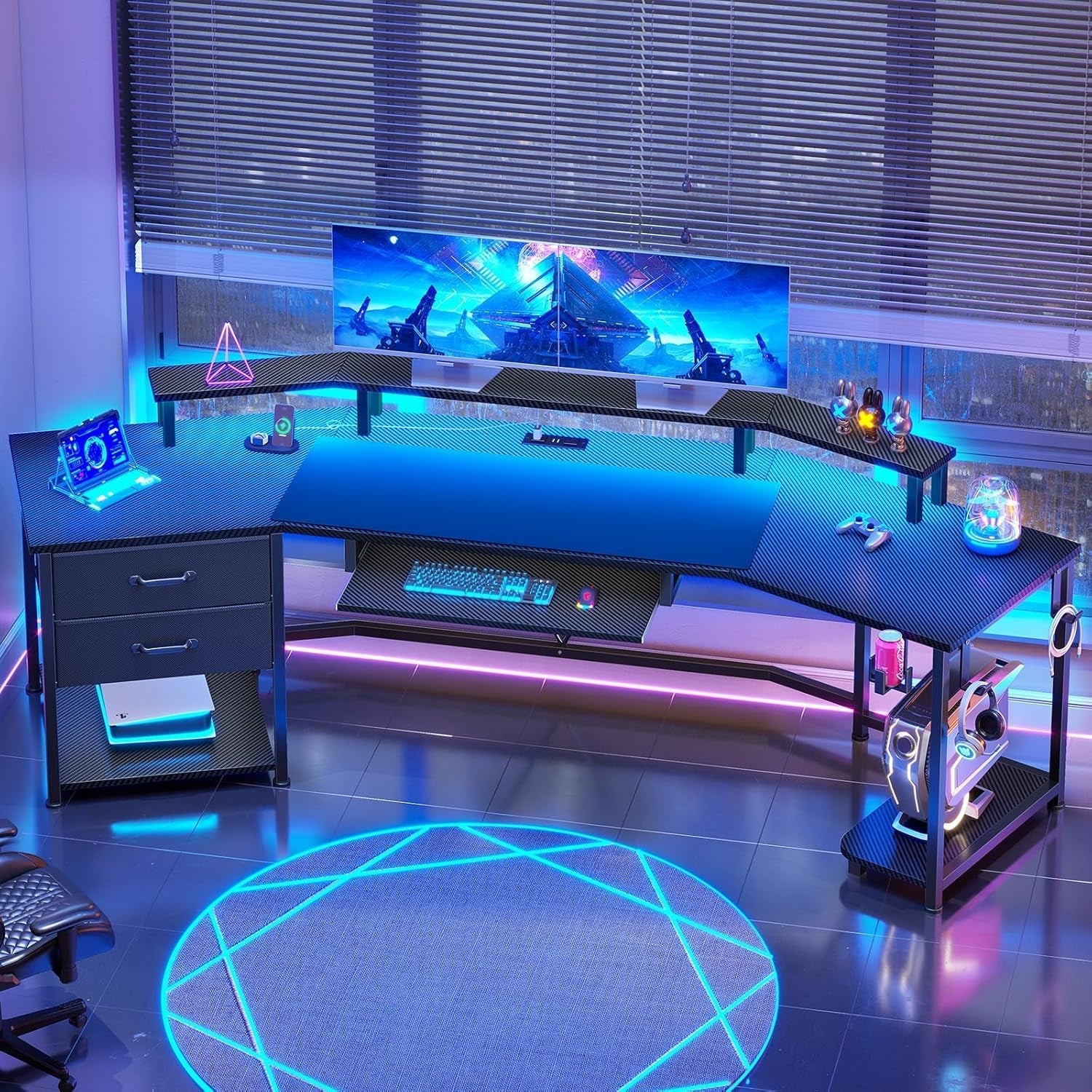 79 Inch Gaming Desk With LED Lights And Storage