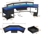 79 Inch Gaming Desk With LED Lights And Storage