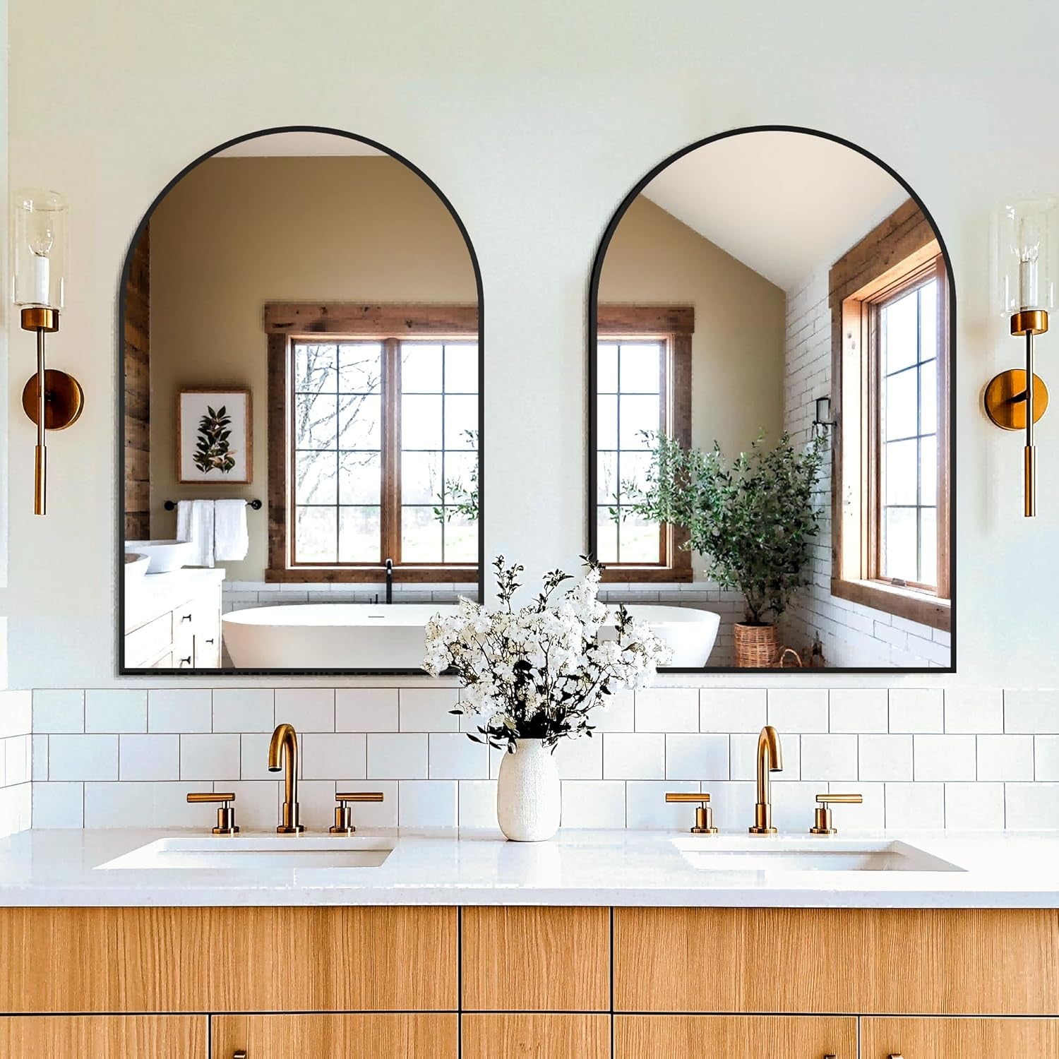 Arched Vanity Mirror 24 By 36 Inches Black Set Of Two