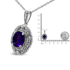 .925 Sterling Silver Diamond Accent and 9x7mm Purple Oval Amethyst Gemstone Pendant 18" Necklace (I-J Color, I1-I2 Clarity)-4
