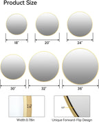 Gold Circle Wall Mirror 32 Inch Round Matte Metal Frame