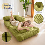 Green L Shaped Convertible Sofa Bed With Armrest And Pillow