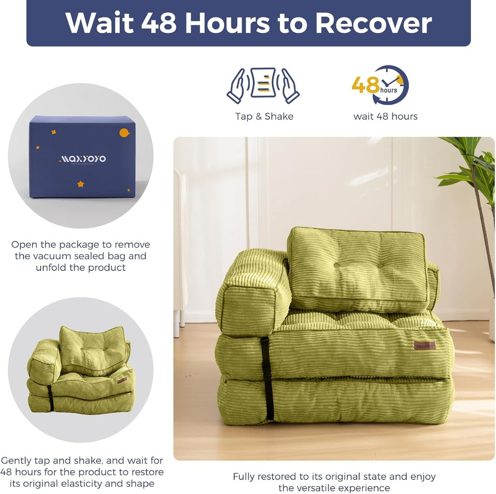 Green L Shaped Convertible Sofa Bed With Armrest And Pillow