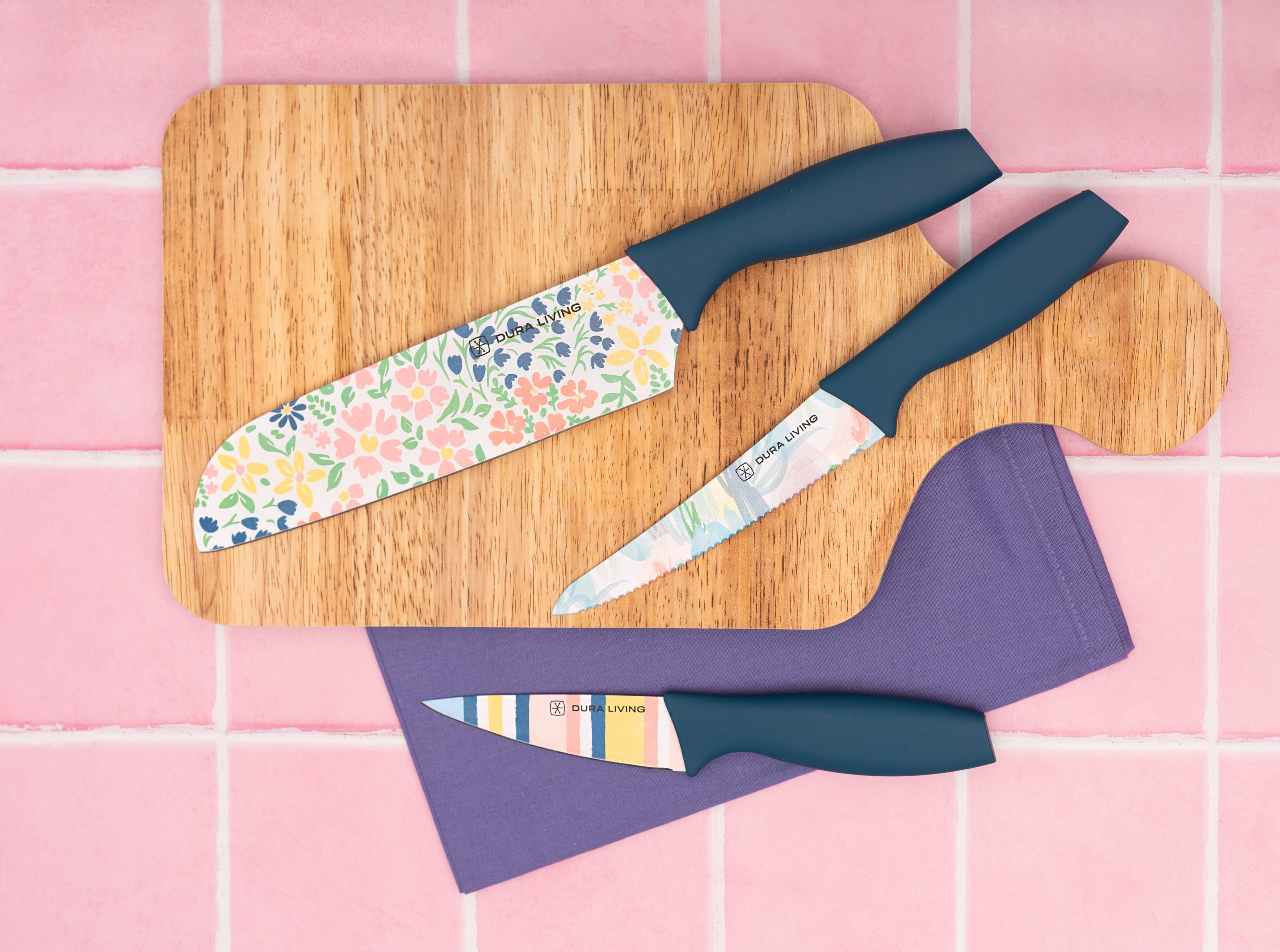 3-Piece Printed Kitchen Knife Set-Floral-1