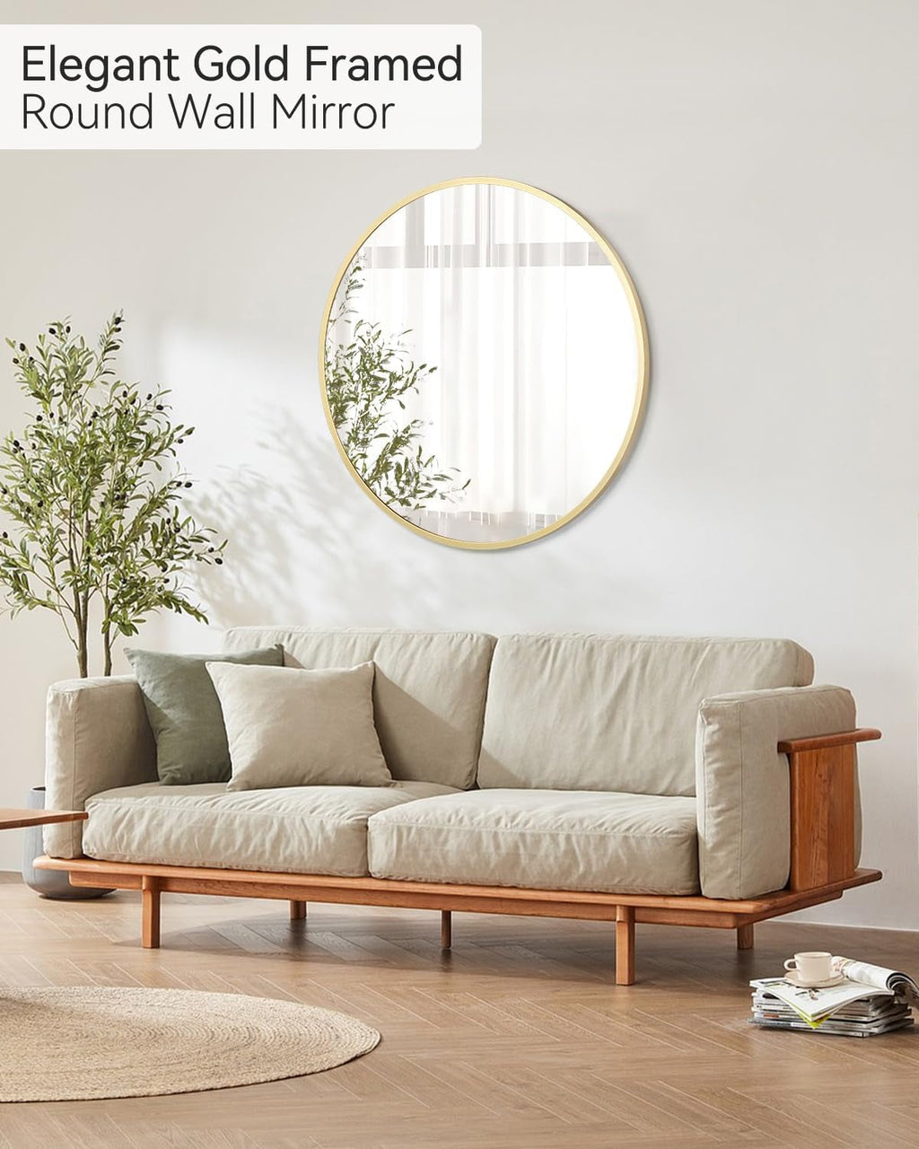 Gold Circle Wall Mirror 32 Inch Round Matte Metal Frame