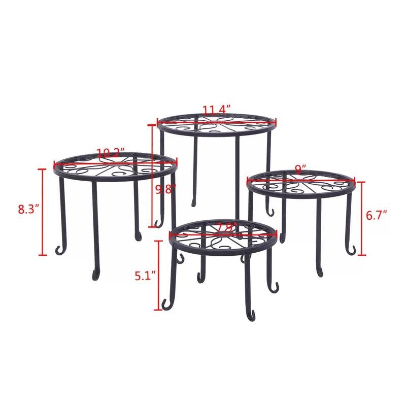 Set of 4 - Indoor Outdoor Black Metal Plant Stand
