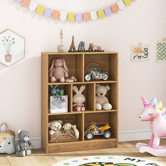 7-Section Freestanding Bookshelf for Kids Room Classroom Daycare Nursery-White