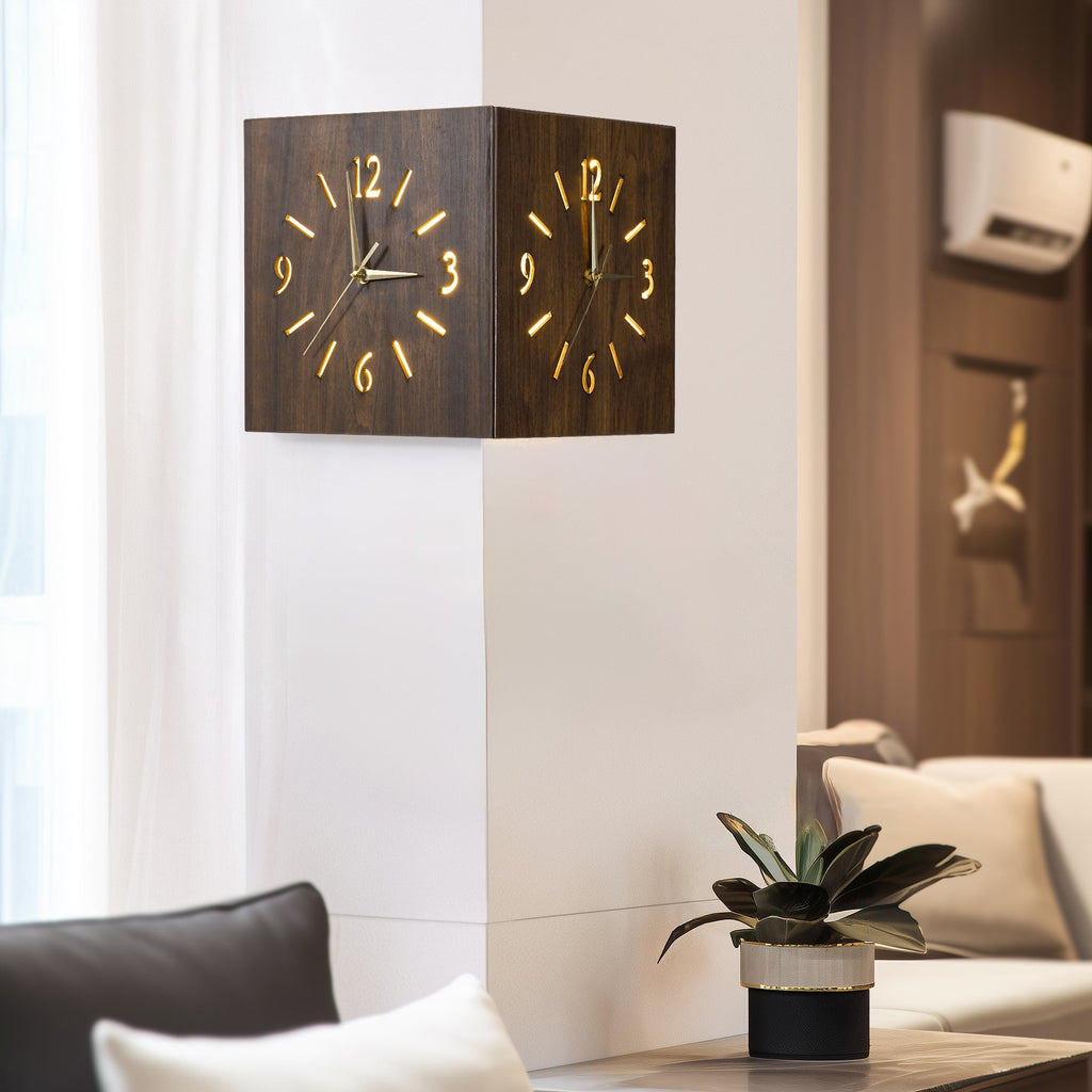 Sounds Activated Backlit Wooden Wall Clock Corner Clock-1