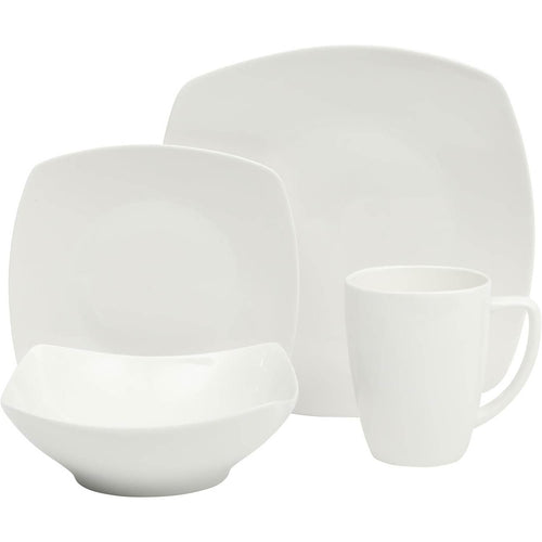 16 Pieces - White Square Porcelain Dinnerware Set - Service for 4