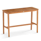 Acacia Wood Counter Height Table with Slatted Tabletop and Footrest Crossbar