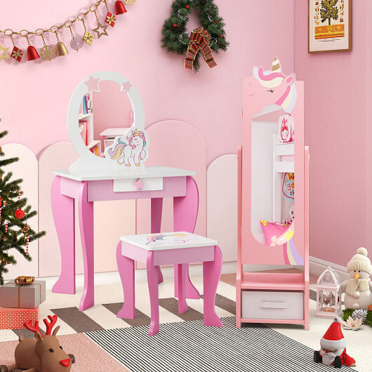 Kids Jewelry Armoire Cabinet with Storage and 2 Tilt Angles-Pink