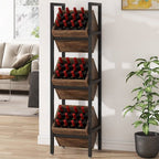Rustic Farmhouse Industrial 3 Bin 36 Bottle Wine Rack Storage Display Shelf