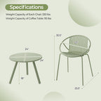 All Weather PP Patio Conversation Set with Round Coffee table and 2 Chairs-Green