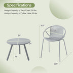 All Weather PP Patio Conversation Set with Round Coffee table and 2 Chairs-Green