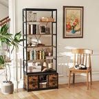 8-tier Bookshelf with 4 Fabric Drawers  and Heavy-duty Metal Frame-Coffee-0